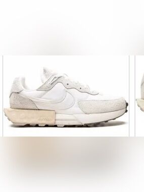 Nike White & Light Beige Fontanka Waffle Suede Low-Top Sneakers size 8